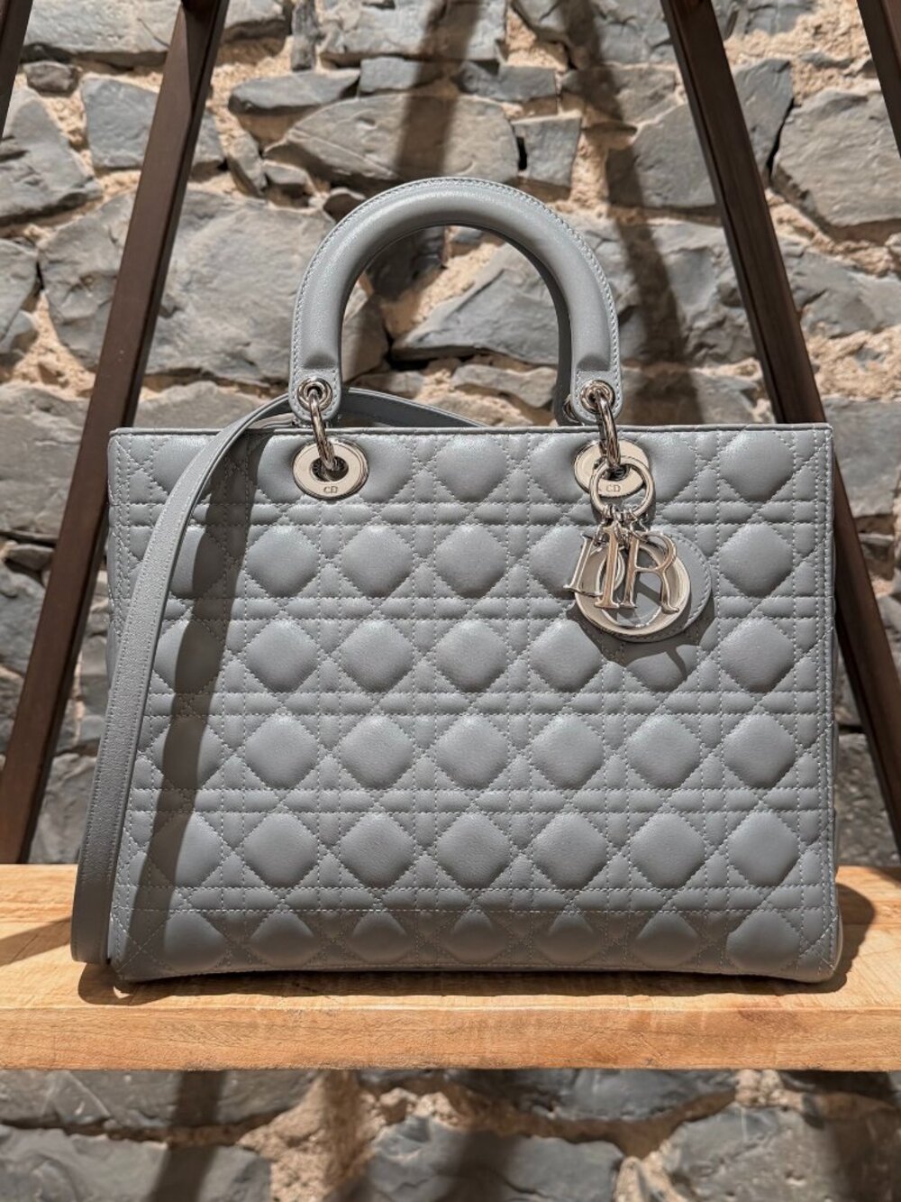 Dior 2014 Grey Lambskin Large Lady Dior Bag